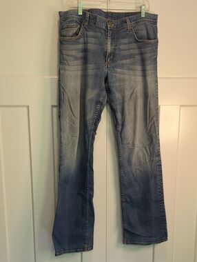 Vintage 1990/2000 Armani Exchange Men's Faded Blue Bootcut Jeans